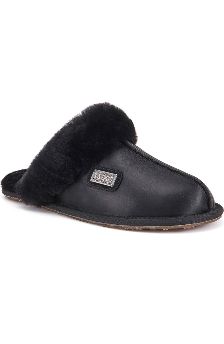Australia Luxe Collective Genuine Shearling Mule Slipper, Main, color, Satin Black