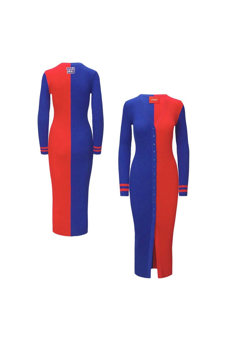 Women's STAUD Royal/Red New York Giants Shoko Knit Button-Up Sweater Dress, Main, color, Royal