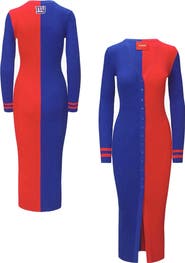 STAUD Women's STAUD Royal/Red New York Giants Shoko Knit Button-Up Sweater Dress