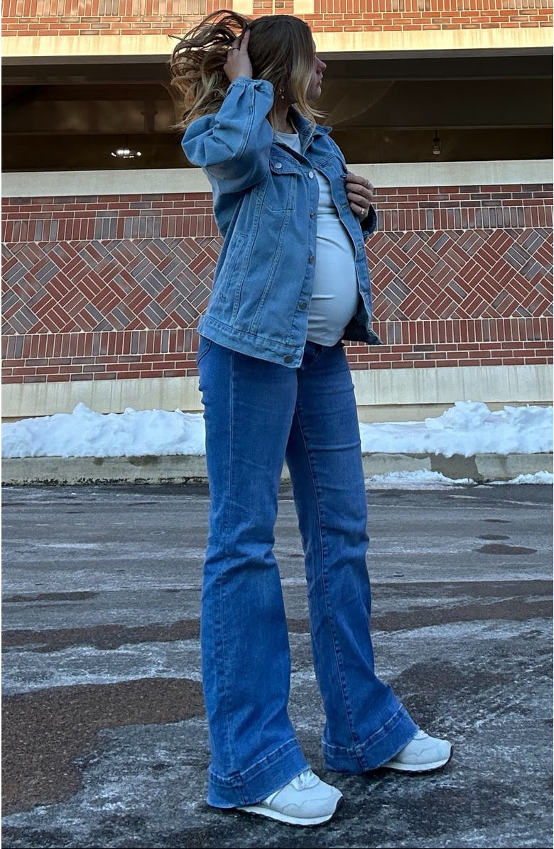 PinkBlush Wide Hem Flare Maternity Jeans, Alternate, color, Blue