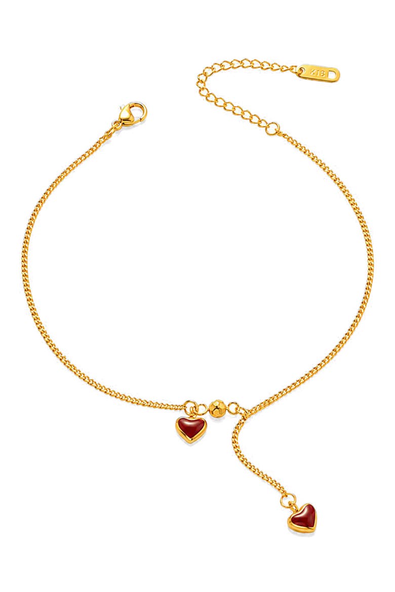 Heart Charm Drop Anklet, Alternate, color, GOLD
