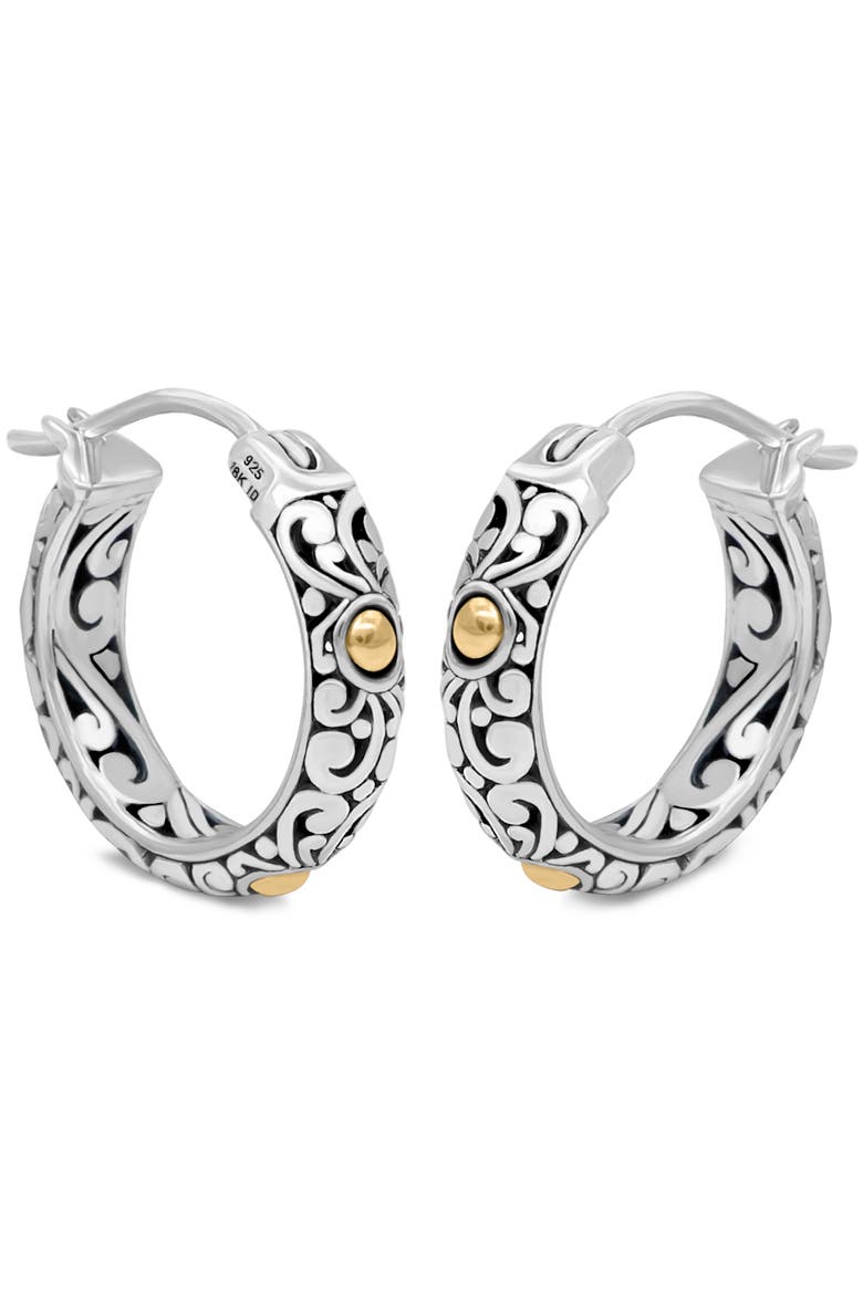 20mm Bali Filgree Hoop Earrings in Sterling Silver and 18K Gold Accents, Alternate, color, Silver