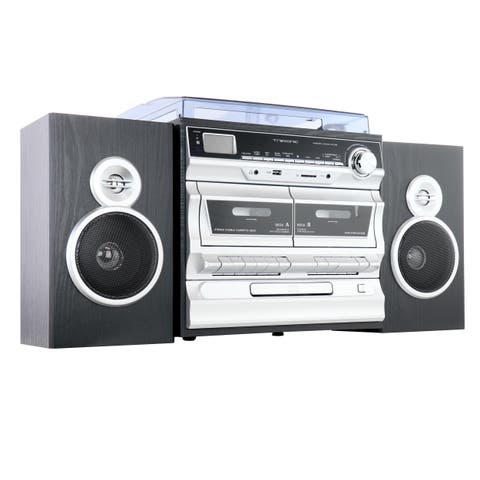 3 Speed Vinyl Turntable Bluetooth Stereo System with CD and Cassette Players