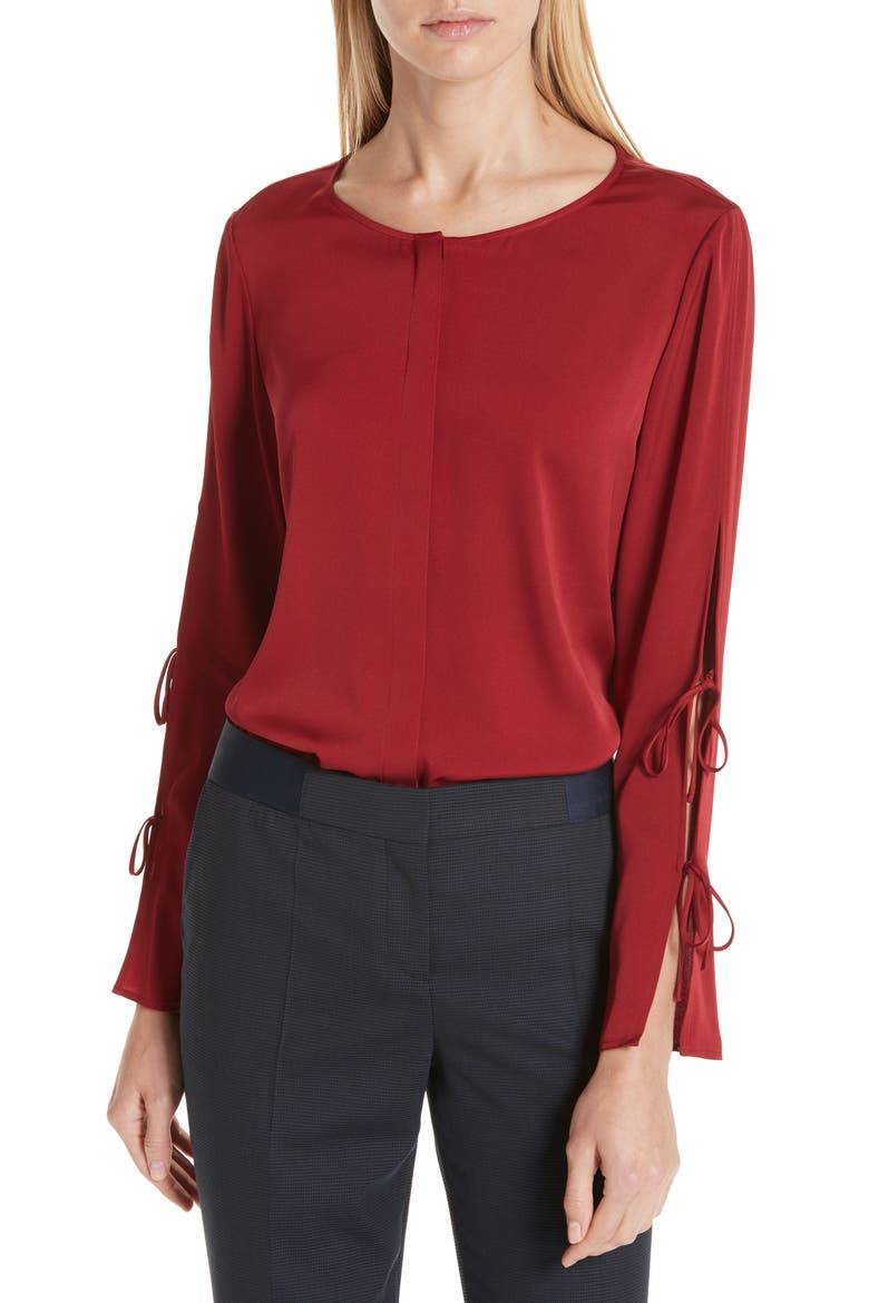 Burana Stretch Silk Blouse, Main, color, DARK RED