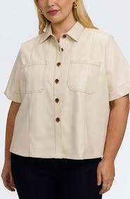 Foxcroft Demi Elbow Sleeve Faux Leather Button-Up Shirt