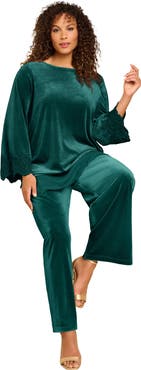 Roaman's Lace Trim Velour Tunic