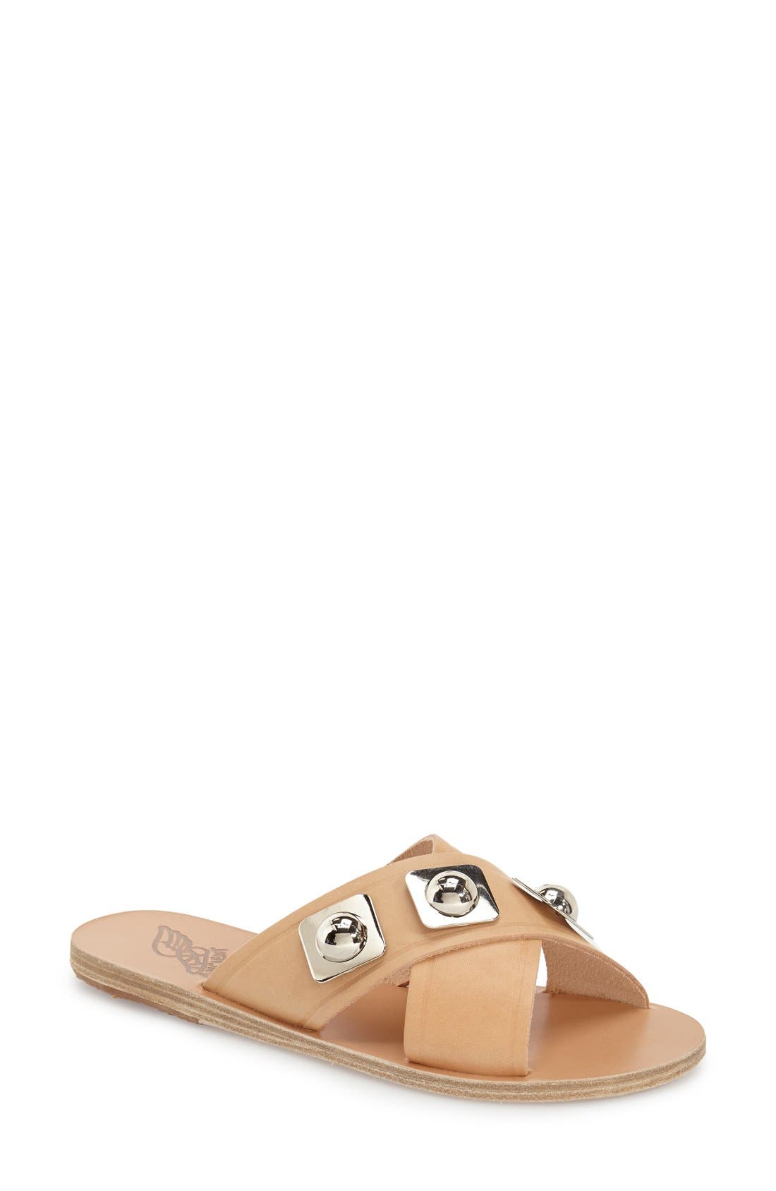 'Thais' Sandal, Main, color, NATURAL LEATHER/ RIVETS
