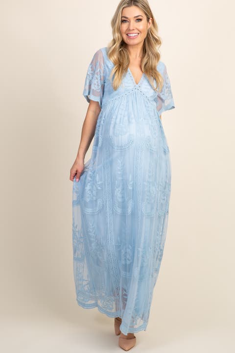 Lace Mesh Overlay Maternity Maxi Dress