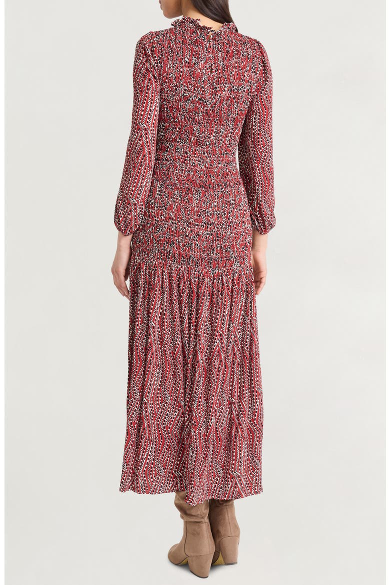 Smocked Long Sleeve Maxi Dress, Alternate, color, RUST/ BLACK