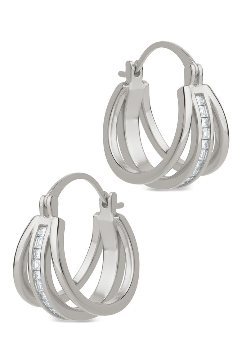 Concepcion Triple Row Cubic Zirconia Hoop Earrings, Alternate, color, SILVER