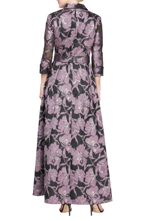 Alex Apparel Metallic Floral A-line Gown In Black/amethyst