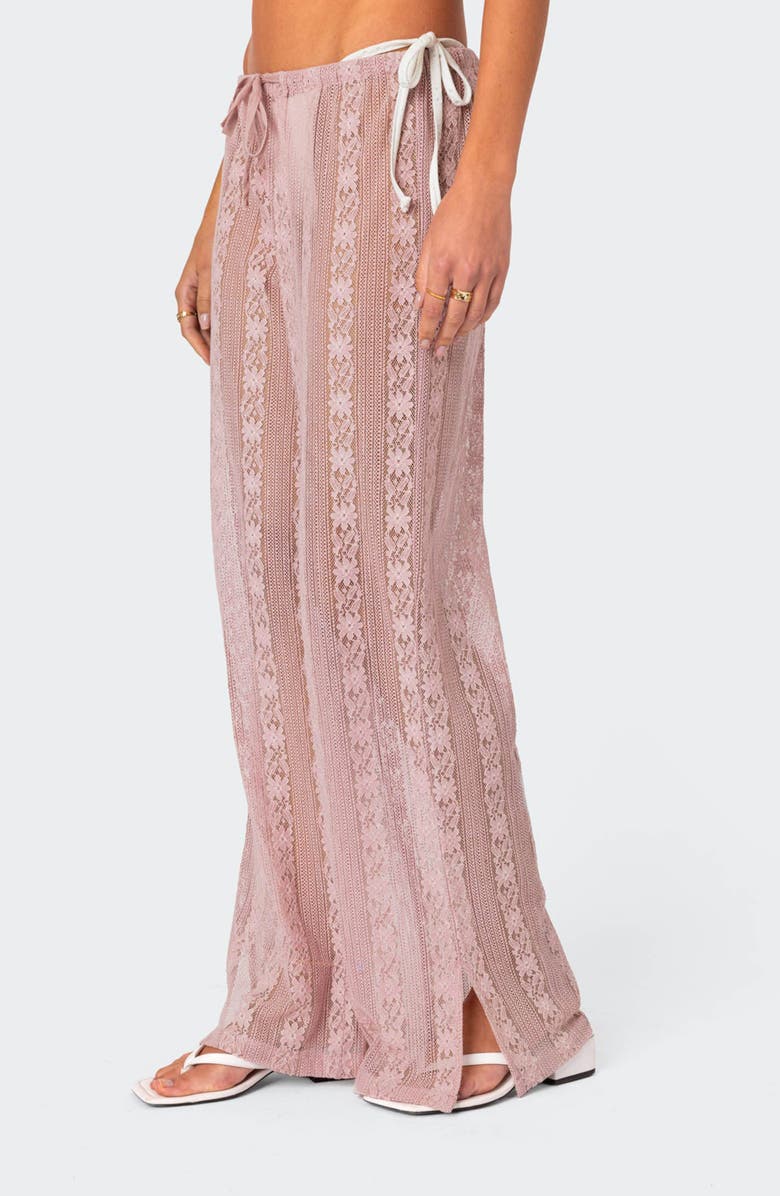 EDIKTED Emboidered Sheer Cotton Blend Lace Drawstring Cover-Up Pants, Alternate, color, Pink