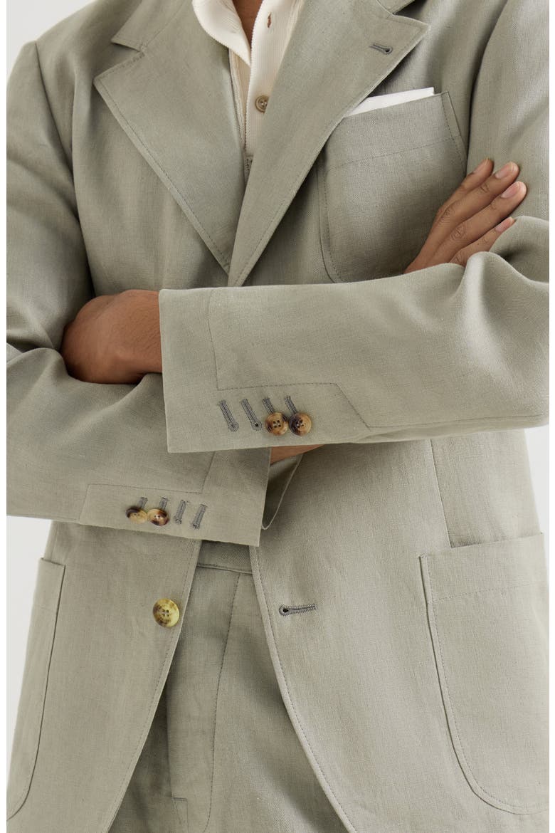Linen micro chevron unlined blazer, Alternate, color, Sage