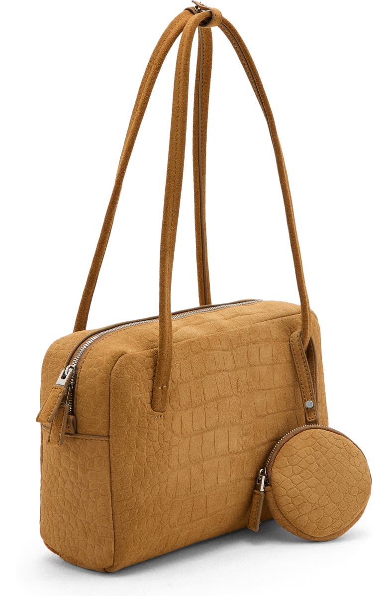 MANGO Small Suede Bowling Bag, Alternate, color, Ochre