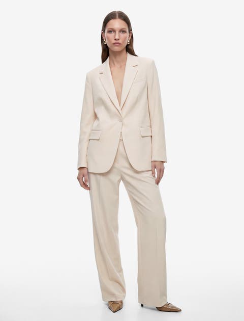 High Rise Tailored Wide Leg Trousers With Pleat