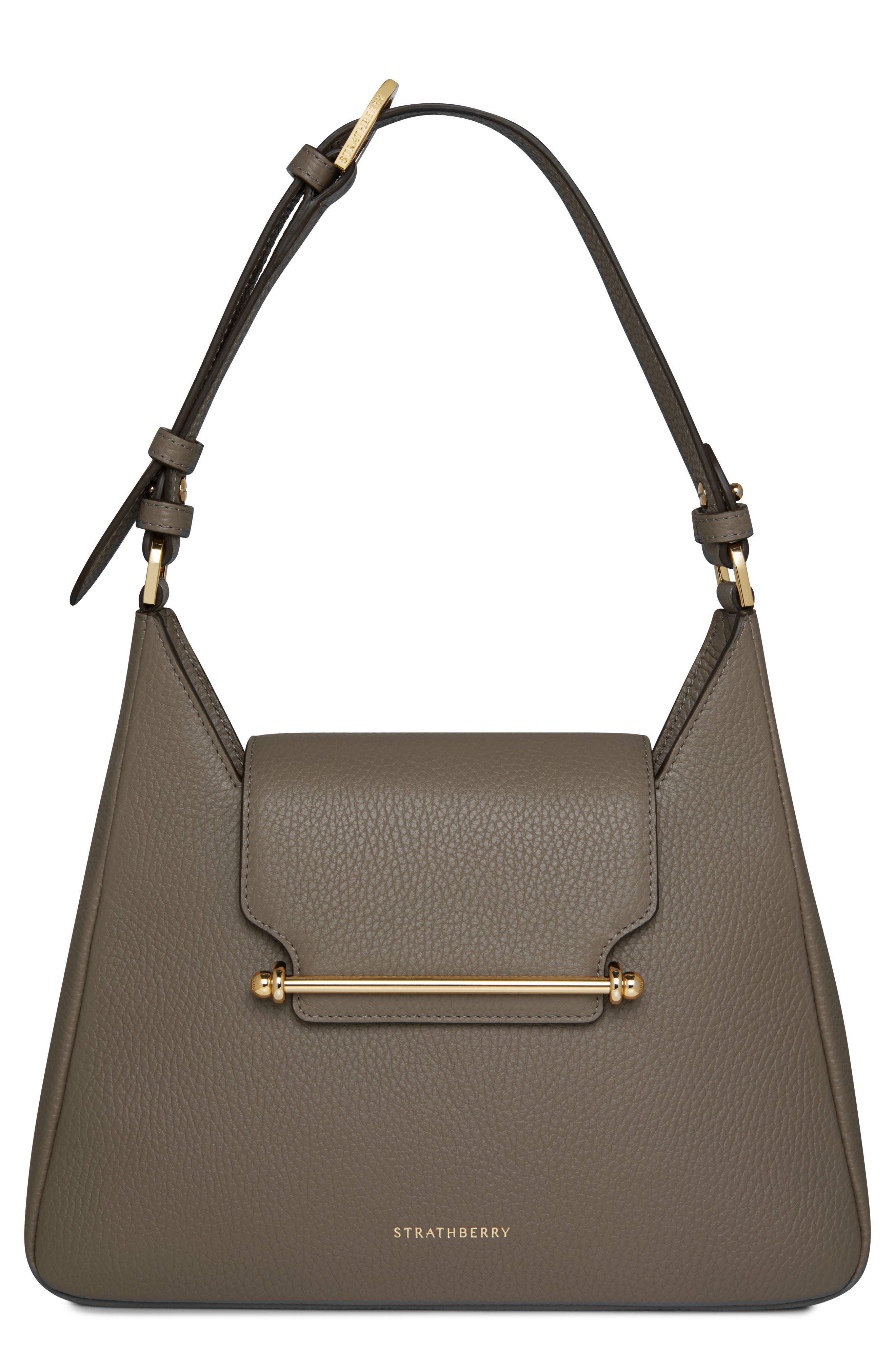Strathberry Multrees Leather Hobo in Taupe Grey 