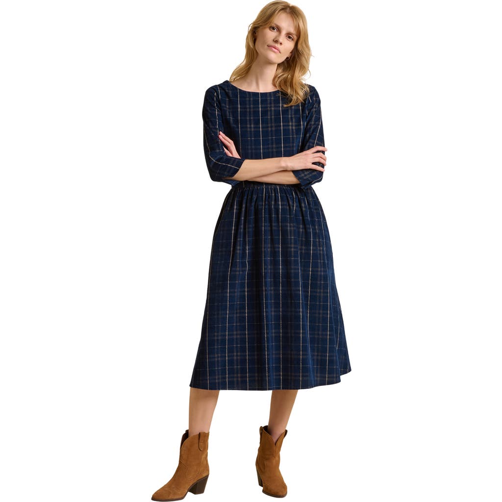 Brakeburn Lilliput 3/4 Sleeve Boat Neck Midi Dress In Blue