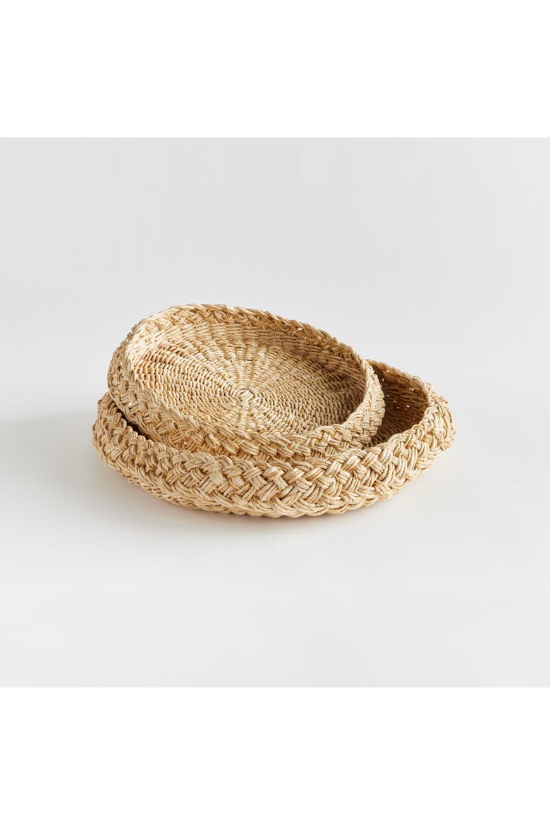 Abaca French Braided Round Decorative Trays Set of 2, Alternate, color, Beige