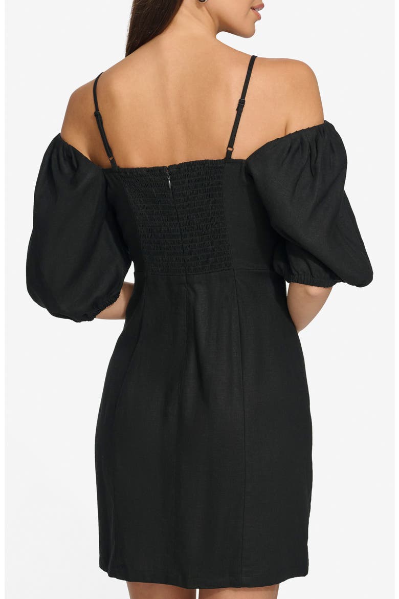 Puff Sleeve Linen Blend Sheath Dress, Alternate, color, BLACK