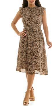 Nina Leonard Smock Chiffon Midi Dress