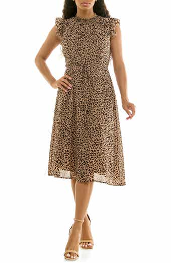 Nina Leonard Smock Chiffon Midi Dress