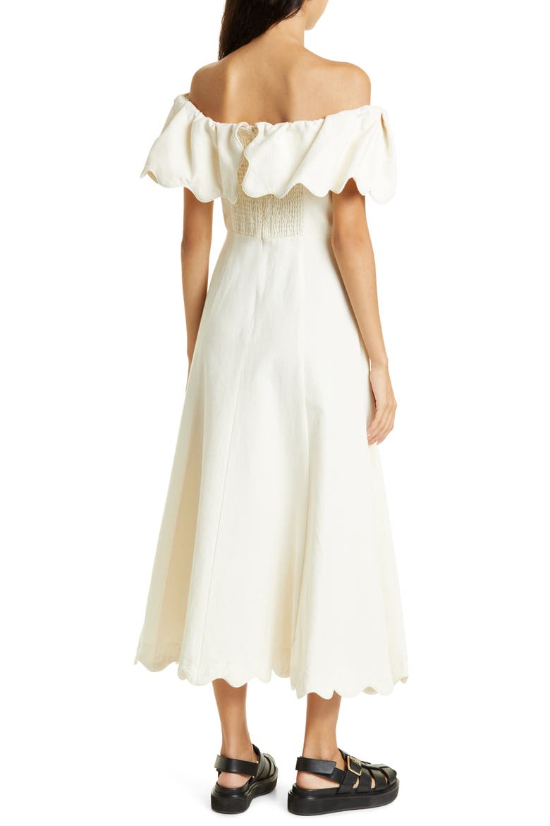 Leona Off the Shoulder Scallop Dress, Alternate, color, CREAM