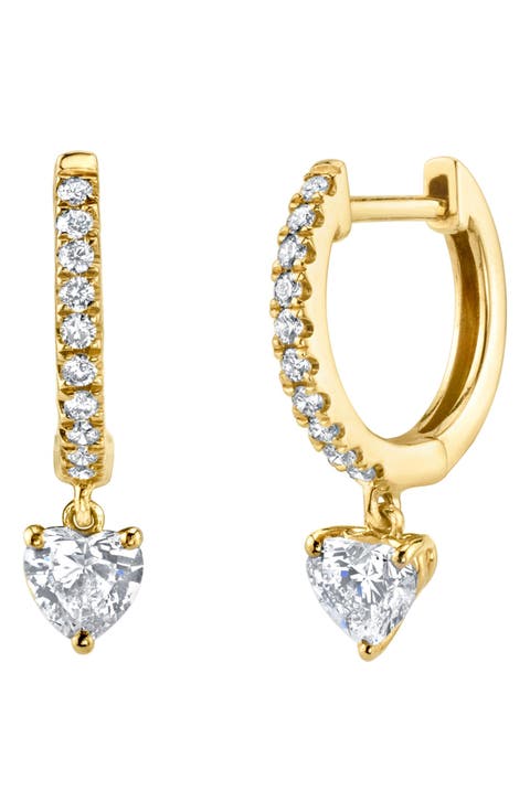 18k Gold Heart Diamond Huggie Hoop Earrings