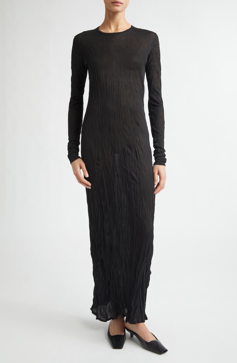 TOTEME Crinkled Long Sleeve Column Sweater Dress, Main, color, Black