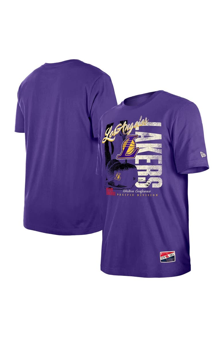 Men's New Era  Purple Los Angeles Lakers Distressed Throwback Vintage Color Pack T-Shirt, Alternate, color, Purple