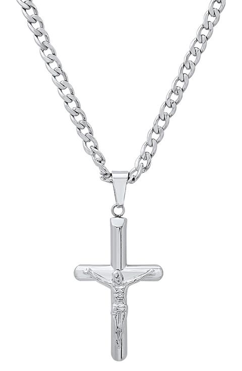 Men's Stainless Steel Tubular Crucifix Pendant Necklace