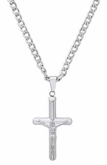 HMY JEWELRY Men's Stainless Steel Tubular Crucifix Pendant Necklace