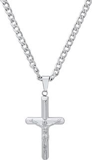 HMY JEWELRY Men's Stainless Steel Tubular Crucifix Pendant Necklace