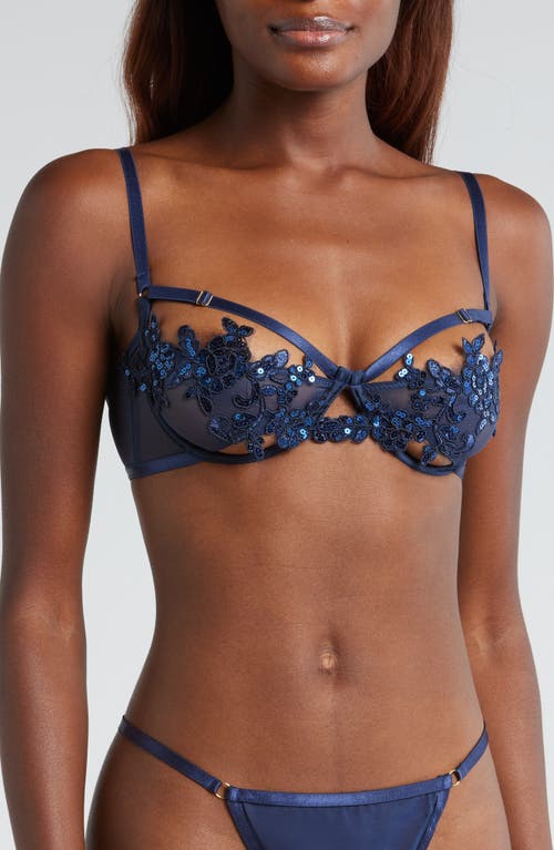 KILO BRAVA Floral Embroidered Open Cup Underwire Bra in Midnight Blue 