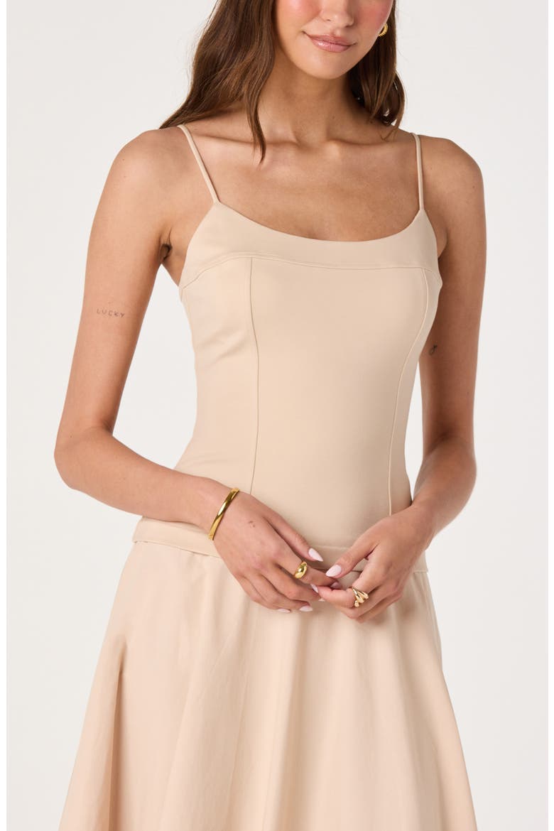 Cierra Mixed Media Fit & Flare Midi Dress, Alternate, color, NATURAL
