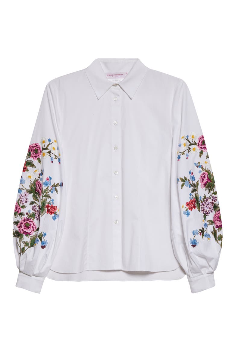 Embroidered Stretch Cotton Button-Up Shirt, Alternate, color, WHITE