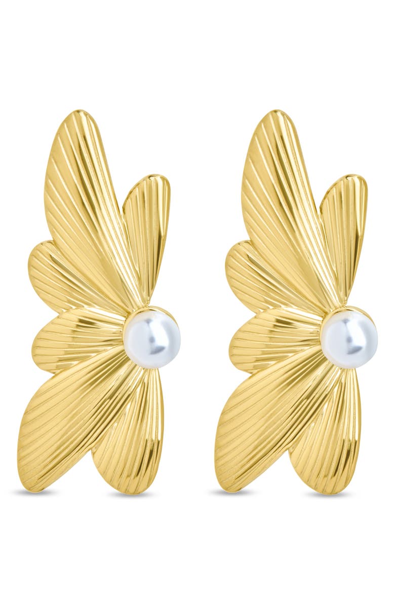 Sterling Forever Susan Faux Pearl Floral Fan Earrings, Alternate, color, 