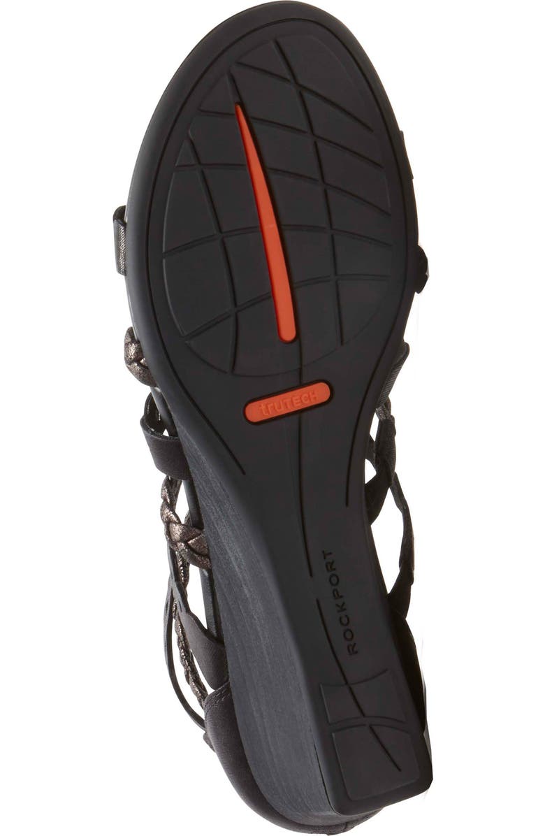 Rockport Total Motion<sup>®</sup> Gladiator Wedge Sandal, Alternate, color, Black Leather