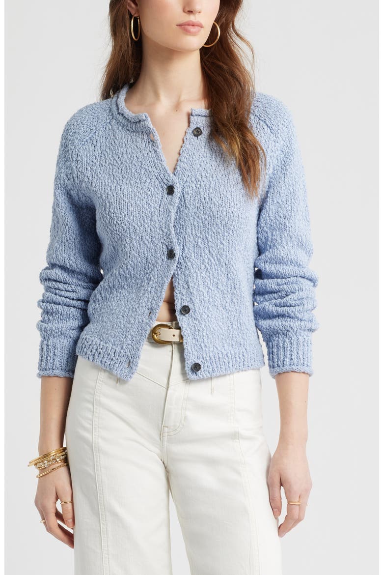 Fitted Textured Cotton Cardigan, Main, color, BLUE BLIZZARD