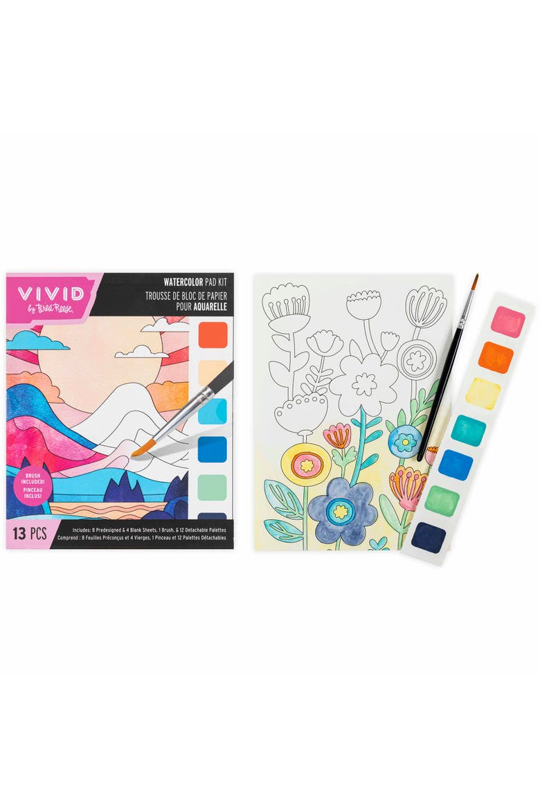 Watercolor Pad Kit, 8 Landscape & Flower Designs, Alternate, color, Multicolored