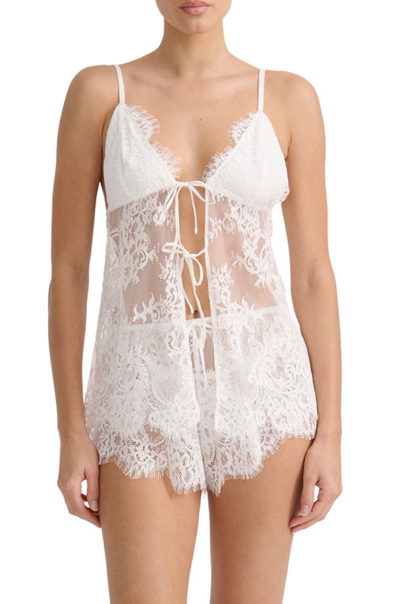 Kat The Label Emerson Sheer Lace Chemise, Main, color, Ivory