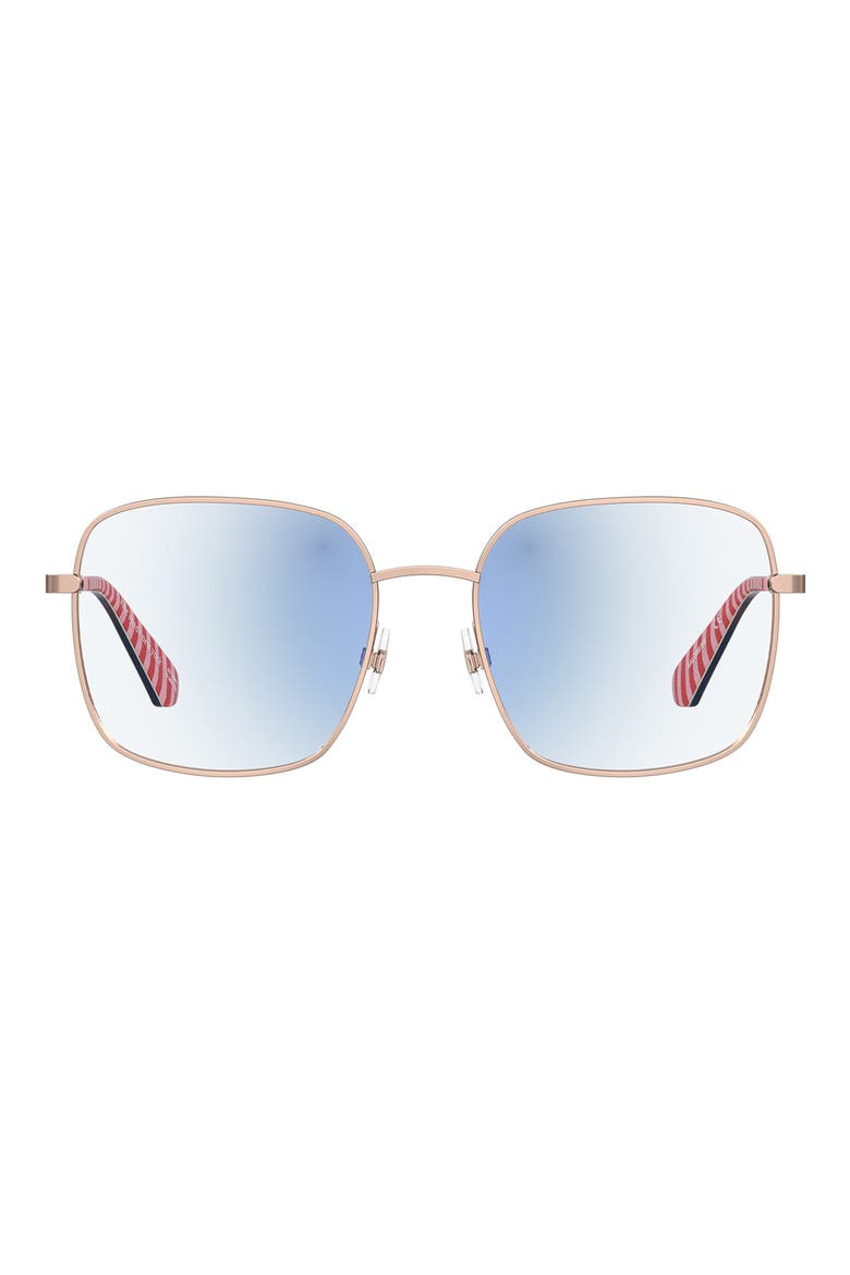 salome 52mm square blue light blocking reading glasses, Main, color, RED GOLD/ DEMO