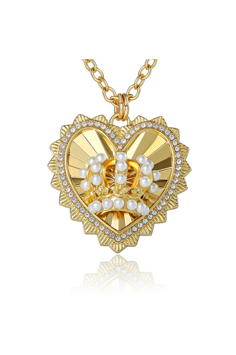 Heart Crown Necklace, Gold-Tone with Pearl Accent, Alternate, color, Gold Tone