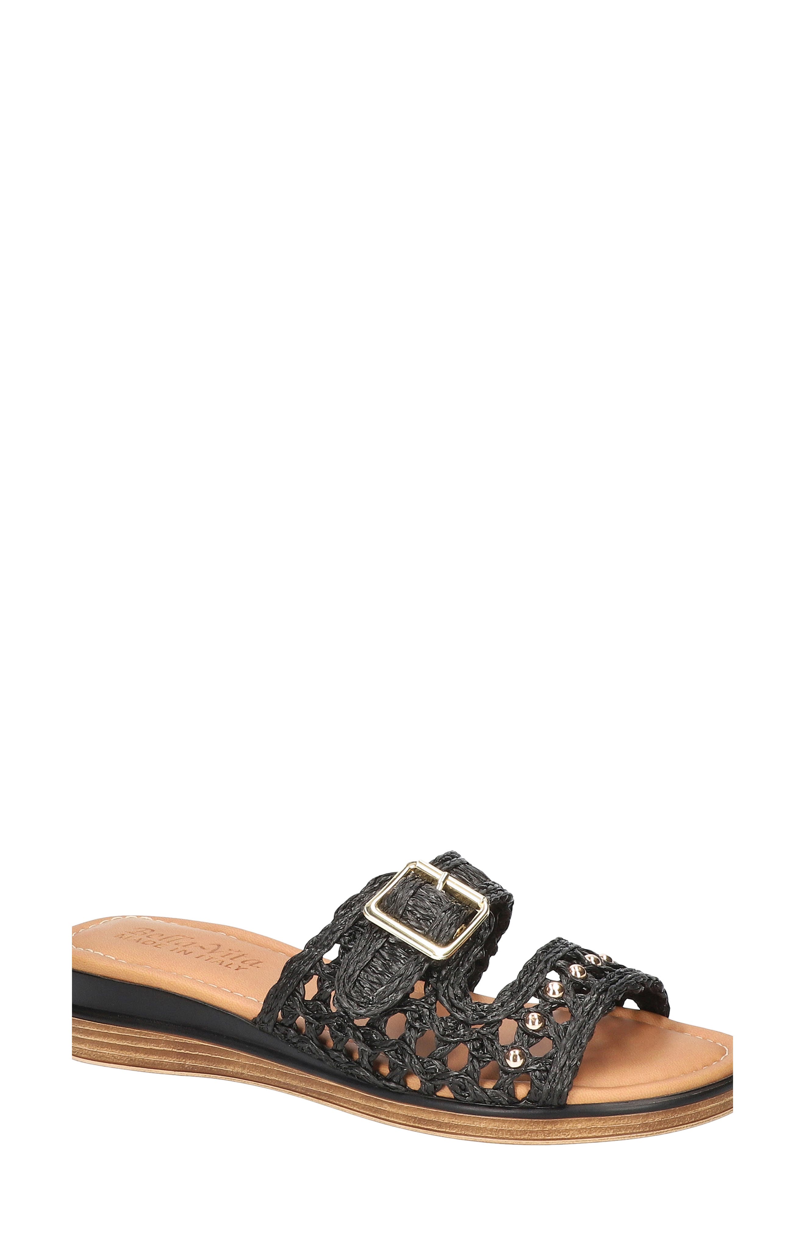 Bella Vita Bar-Italy Wedge Sandal, Main, color, Black Raffia