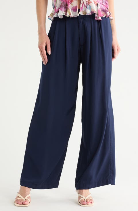 High Waist Pleated Front Wide Leg Pants