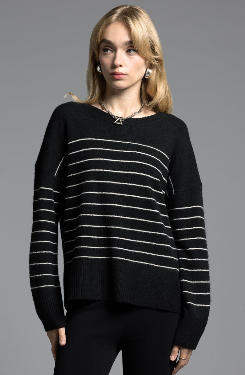 WEEKEND LOS ANGELES Kisha Stripe Crewneck Sweater, Alternate, color, Black Ivory Stripe