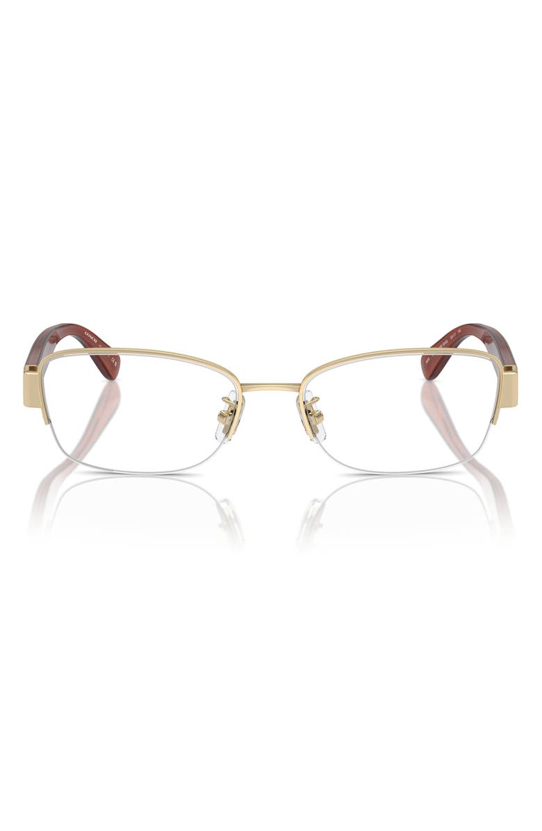 COACH 53mm Rectangular Optical Glasses, Main, color, Shiny Light Gold / Demo Lens
