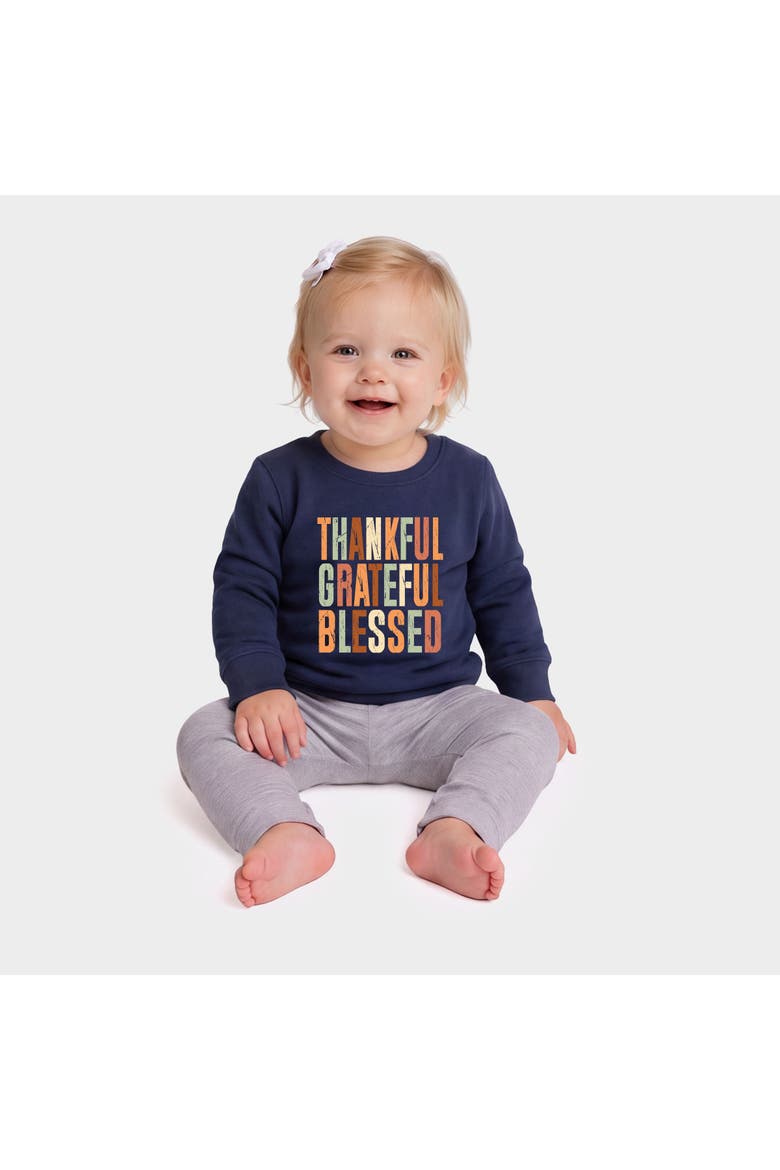 Thankful Grateful Blessed Fall Crew Fleece Sweatshirt Baby, Alternate, color, Navy