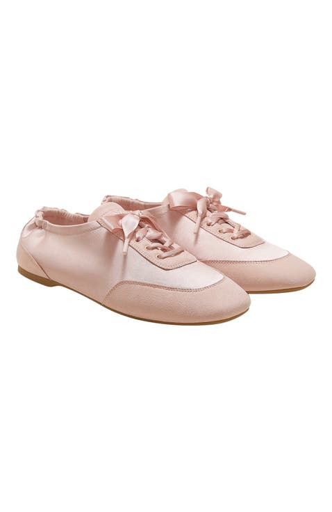 Cristina Square-Toe Lace-Up Satin Sneakerina