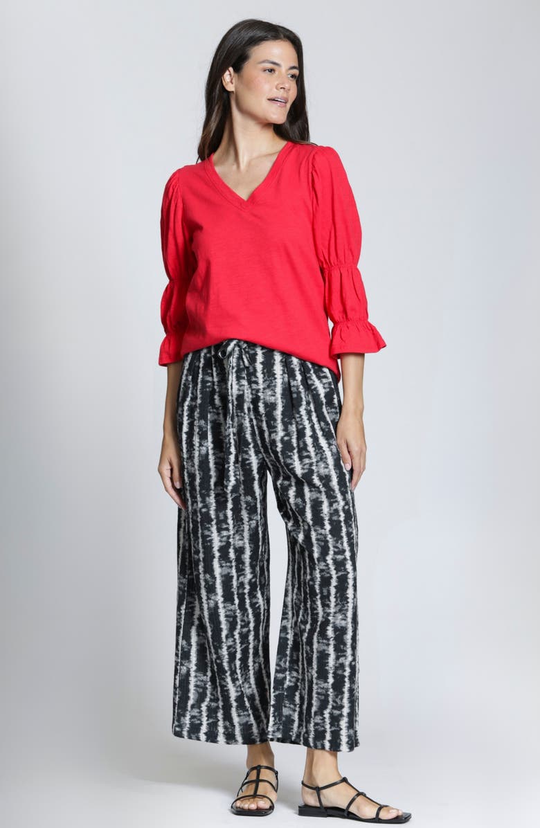 APNY Tie Dye Stripe Crop Wide Leg Cotton Blend Drawstring Pants, Alternate, color, Blackwhite