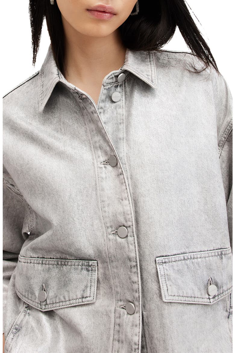 Hettie Raw Hem Denim Shacket, Alternate, color, COATED SILVER